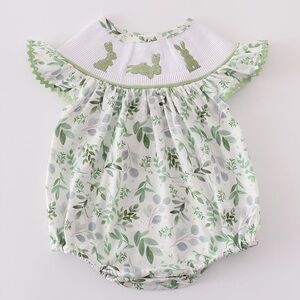 Abby & Evie Toddler Girls Size 2 Sage‎ Leaf Bunny Embroidery Smocked Bubble